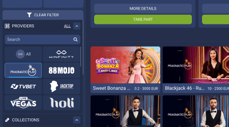 Sección de casino en vivo de 1xBet