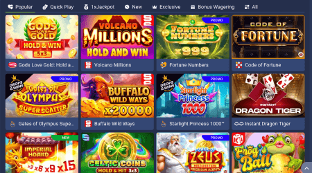 Sección de juegos populares de 1xBet